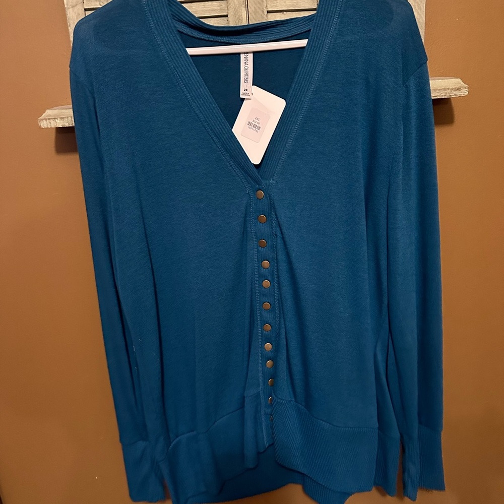 Zenana Outfitters Teal Button-Up Cardigan